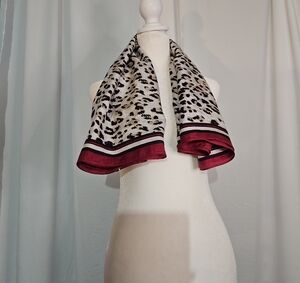 Chic Animal Print Scarf with Burgundy Trim - Size 32 inches x 32 inches